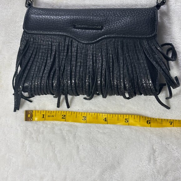 Rebecca Minkoff Black Fringe Crossbody Bag | Leather Chain Strap Boho Festival - Picture 5 of 7
